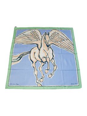 Hermes Libre Comme Pegase Silk Square Scarf 90 Vert D'eau Bleu Ciel Rose Nacre